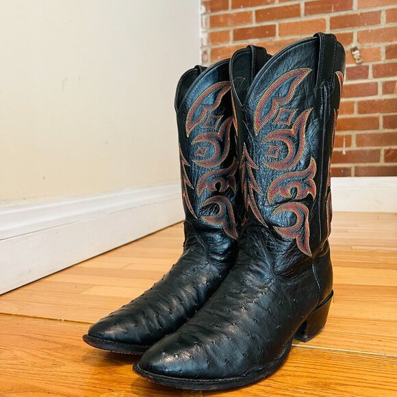 JUSTIN 8933 Made in USA Quill Ostrich Skin Western Cowboy Leather Boots Size 11 - Picture 2 of 16
